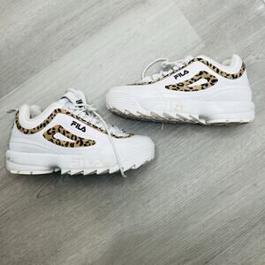 Fila White Athletic Shoes with Leopard Accents
